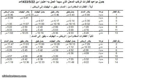 رحلات القطار من الرياض الى الدمام